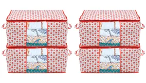 Heart Home Dot Printed Foldable, Lightweight Non Woven Underbed Storage Bag For Toys/Blankets/Stationery Paper/Clothes With Transparent Window With Handle Pack of 4 (Pink)-46HH0596