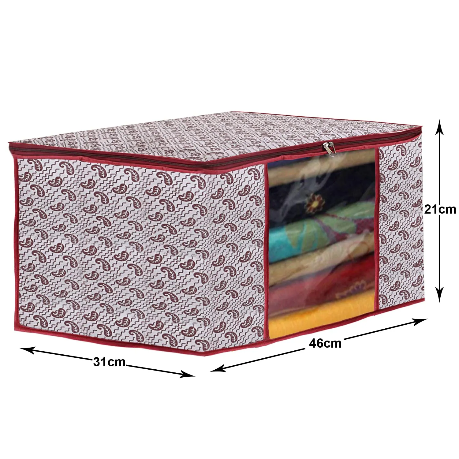 Heart Home Paisley Design Non-woven Foldable Saree Cover/Clothes Storage Bag/Wardrobe Organizer With Transparent Window- Pack of 12 (White)-44HH0351