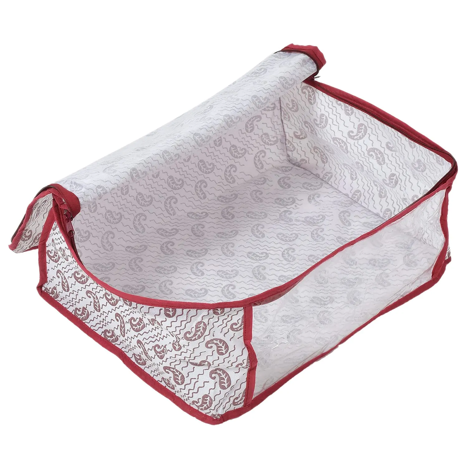 Heart Home Paisley Design Non-woven Foldable Saree Cover/Clothes Storage Bag/Wardrobe Organizer With Transparent Window- Pack of 12 (White)-44HH0351