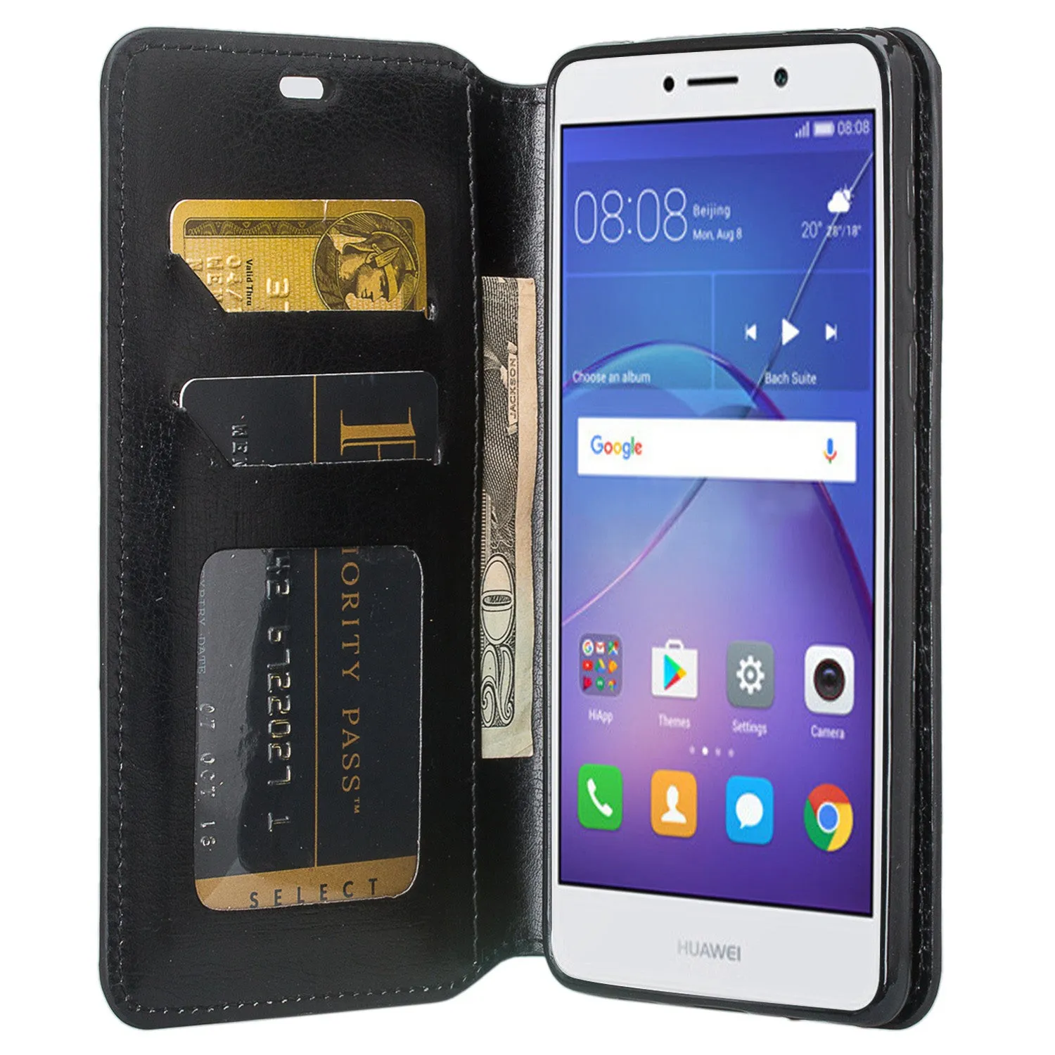Huawei Honor 6X Case, Mate 9 Lite, GR5 2017 Slim Magnetic Flip Fold[Kickstand] Pu Leather Wallet Case with ID & Credit Card Slots for Mate 9 Lite - Black