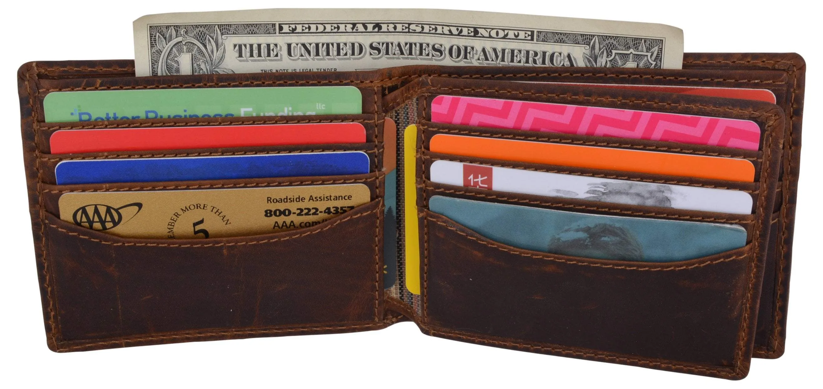 Hunter Leather RFID Blocking Mens Multi-Card ID Holder Bifold Wallet