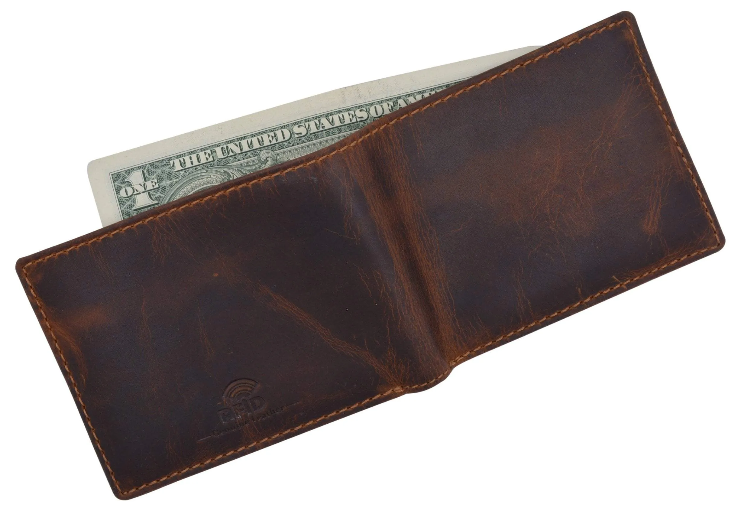 Hunter Leather RFID Blocking Mens Multi-Card ID Holder Bifold Wallet