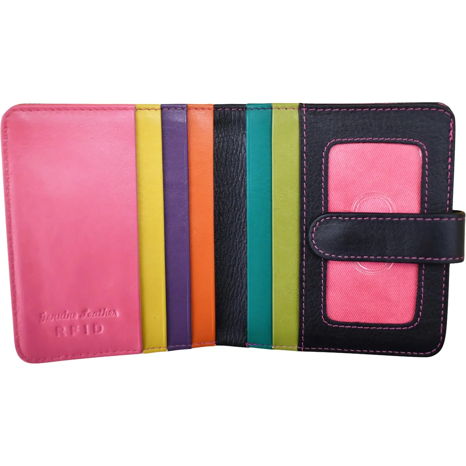 ili New York Bi-Fold Credit Card Wallet Black Brights Leather