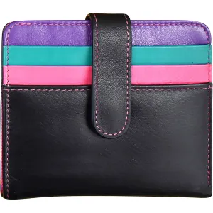 ili New York Bi-Fold Credit Card Wallet Black Brights Leather