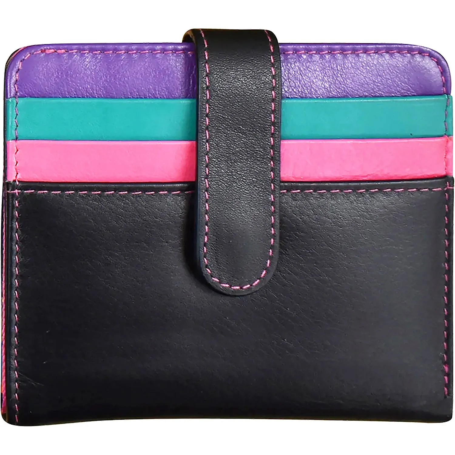 ili New York Bi-Fold Credit Card Wallet Black Brights Leather