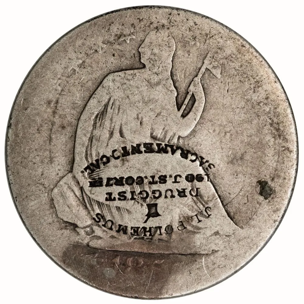 JL Polhemus Counterstamped 1855-S Arrows Seated Liberty Half Brunk P-563 - Fr/VF