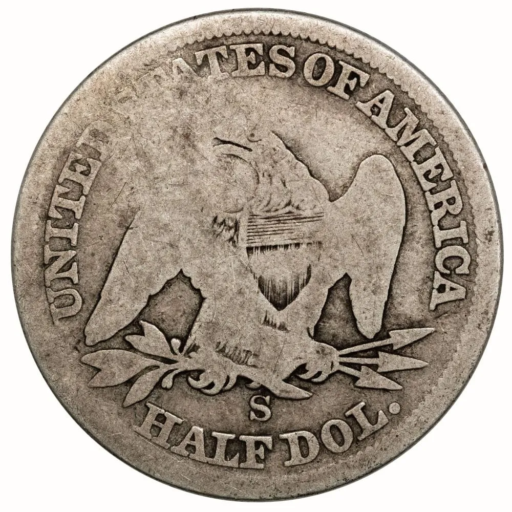JL Polhemus Counterstamped 1855-S Arrows Seated Liberty Half Brunk P-563 - Fr/VF