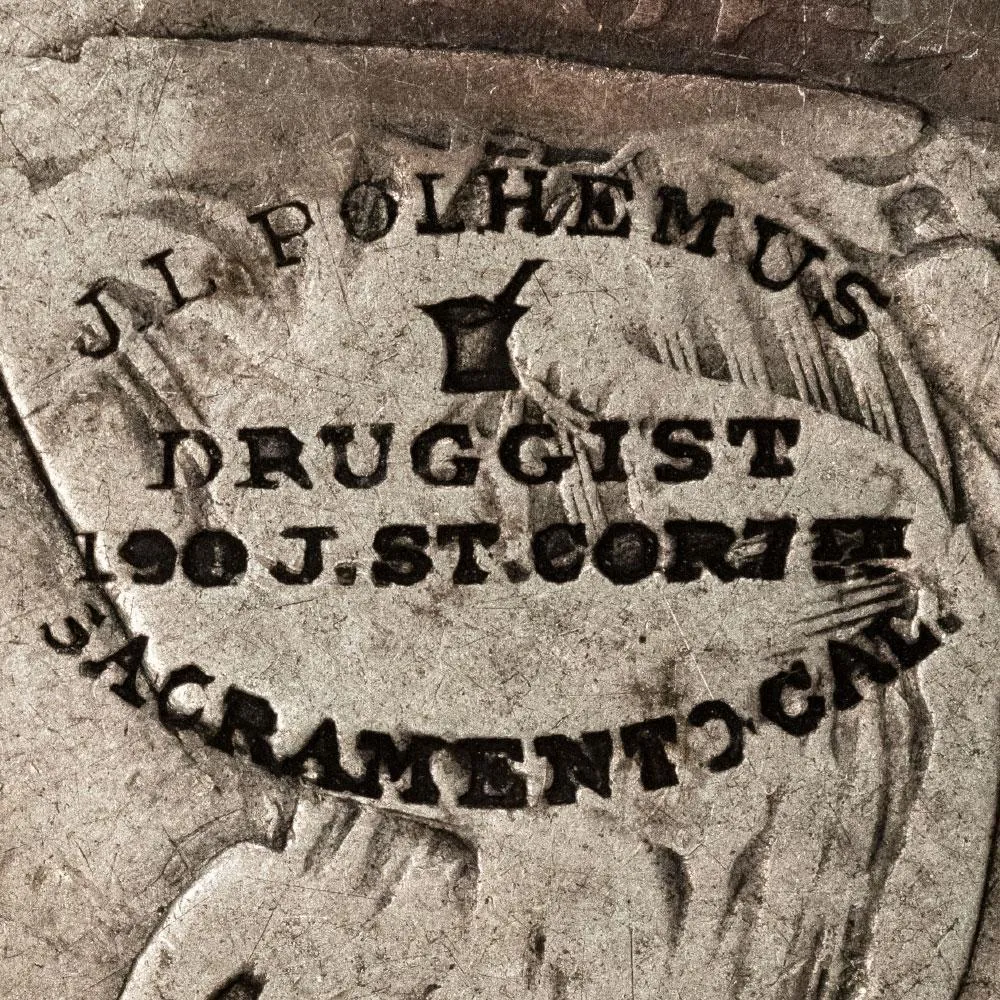 JL Polhemus Counterstamped 1855-S Arrows Seated Liberty Half Brunk P-563 - Fr/VF
