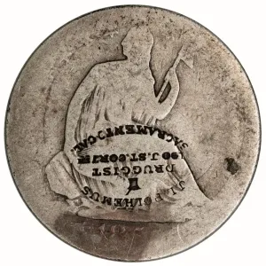 JL Polhemus Counterstamped 1855-S Arrows Seated Liberty Half Brunk P-563 - Fr/VF
