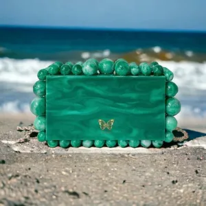 Kira Green Acrylic Pearl Clutch Bag By Nikoza Collection