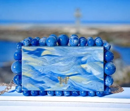 Kira Green Acrylic Pearl Clutch Bag By Nikoza Collection