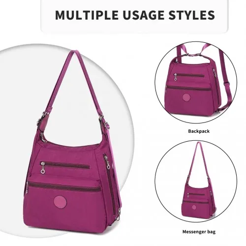 Kono Three Way Multipurpose Casual Shoulder Bag With Double Zippers - Purple | EH2063