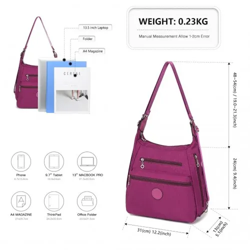 Kono Three Way Multipurpose Casual Shoulder Bag With Double Zippers - Purple | EH2063