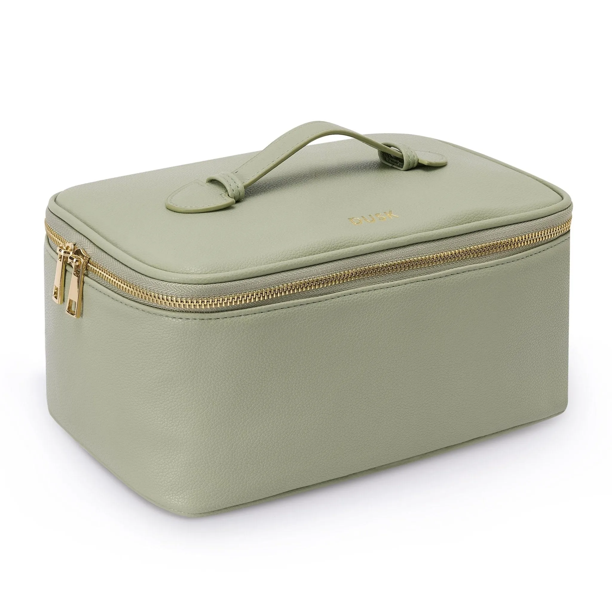 Large Branded Makeup Bag - Faux Leather - Sage