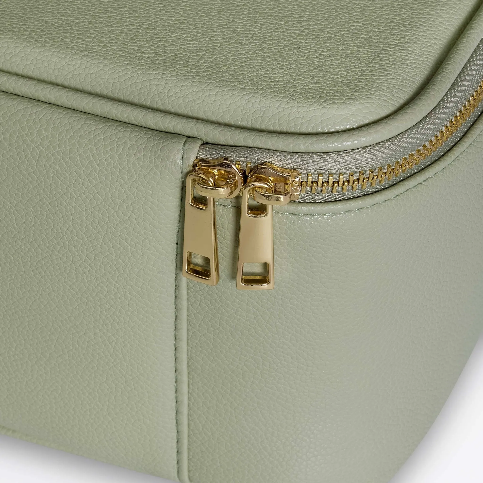 Large Branded Makeup Bag - Faux Leather - Sage