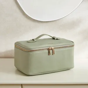 Large Branded Makeup Bag - Faux Leather - Sage