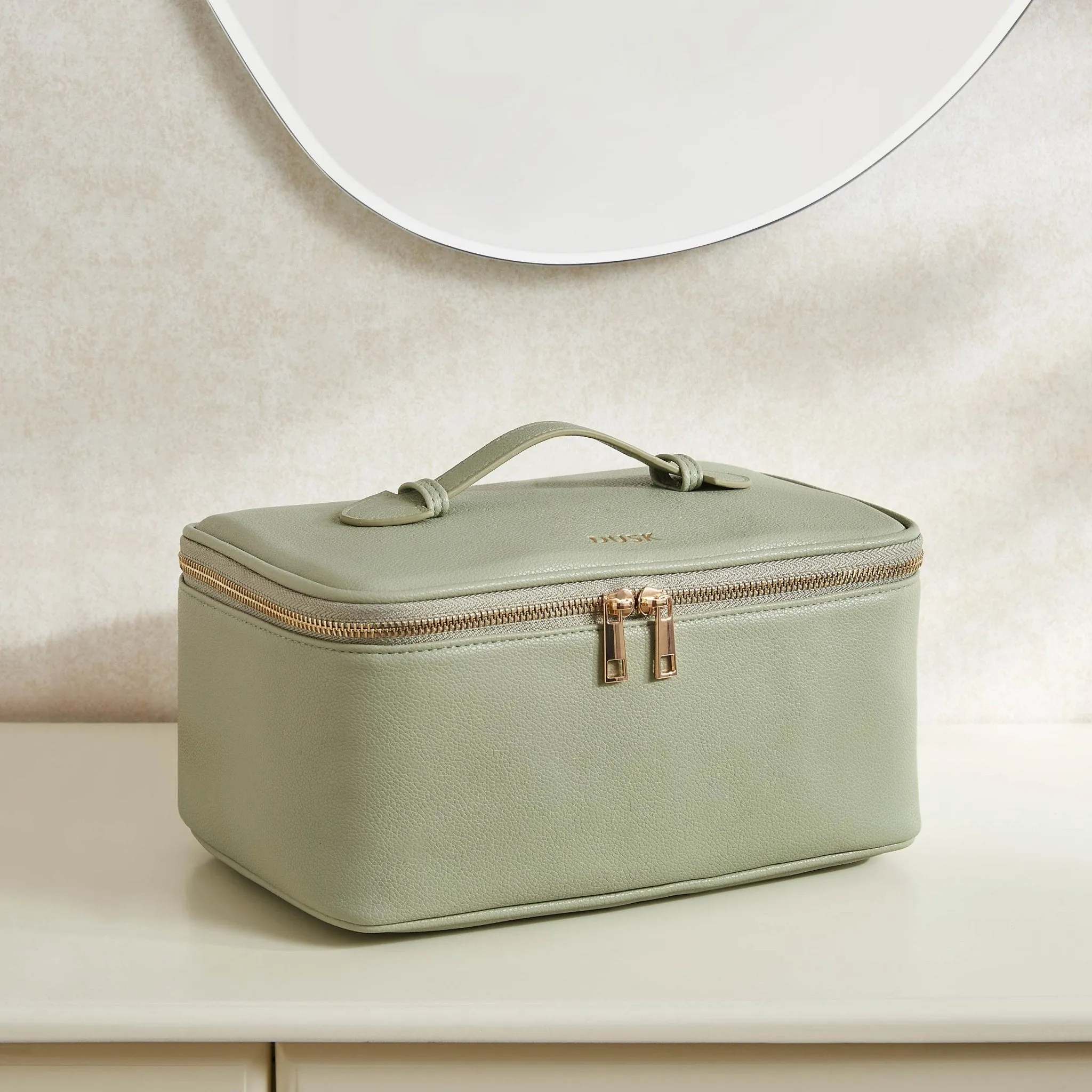 Large Branded Makeup Bag - Faux Leather - Sage