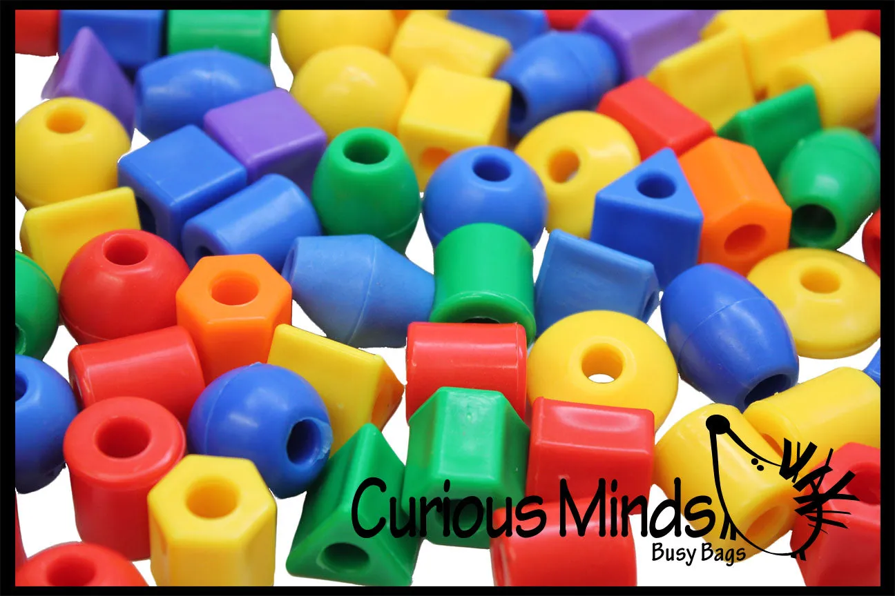 Large Colorful Beads in 6 colors and Shapes - Big Plastic Kids Bead