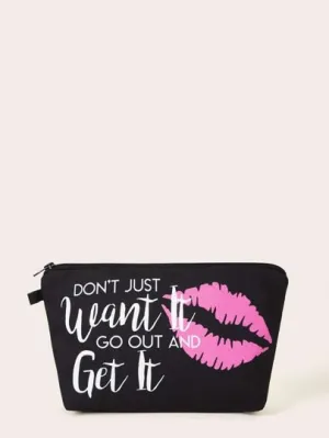 Letter & Kiss Print Makeup Bag
