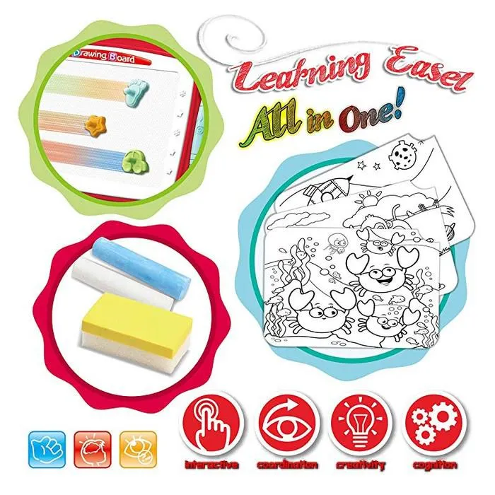 Magnetic Portable Drawing Board for Kids with Built-in Chalkboard Easel