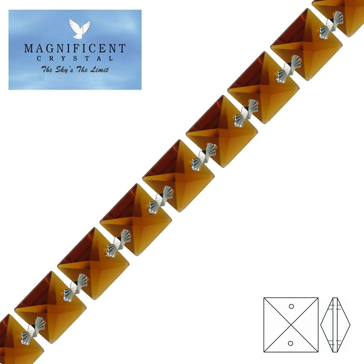 Magnificent Crystal Garland Amber 14mm Square Prism Strand