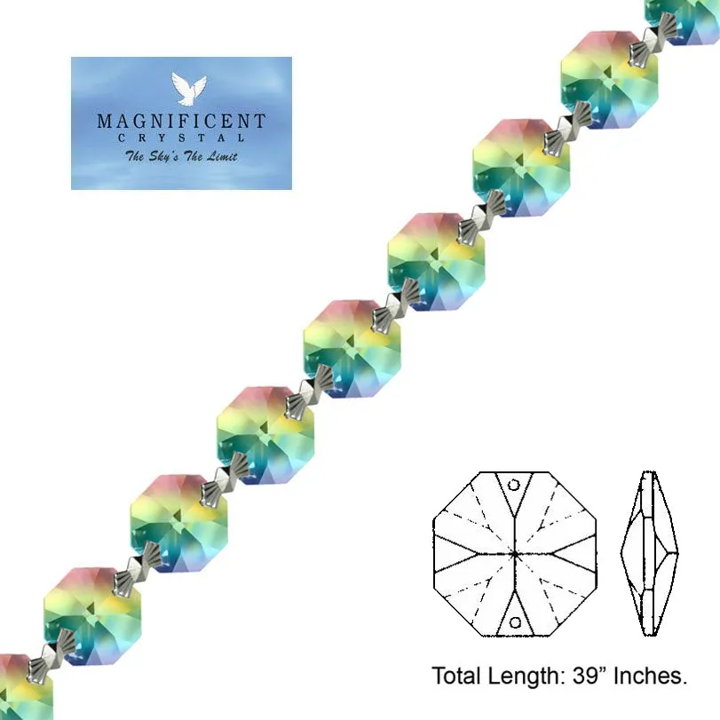 Magnificent Crystal Garland Aurora Borealis 14mm Octagon Prism Strand