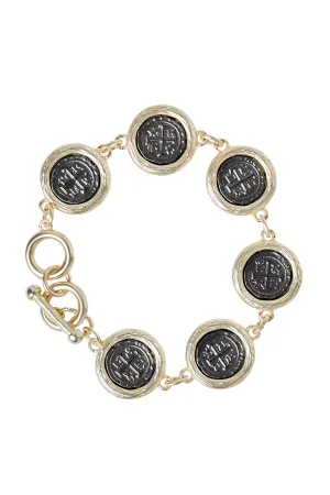 Matte Gold-Tone Trimmed Coin Bracelet