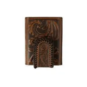 Men's 3D Utility Scroll Embossed Edge Lace Brown Wallet