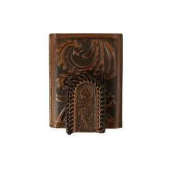 Men's 3D Utility Scroll Embossed Edge Lace Brown Wallet