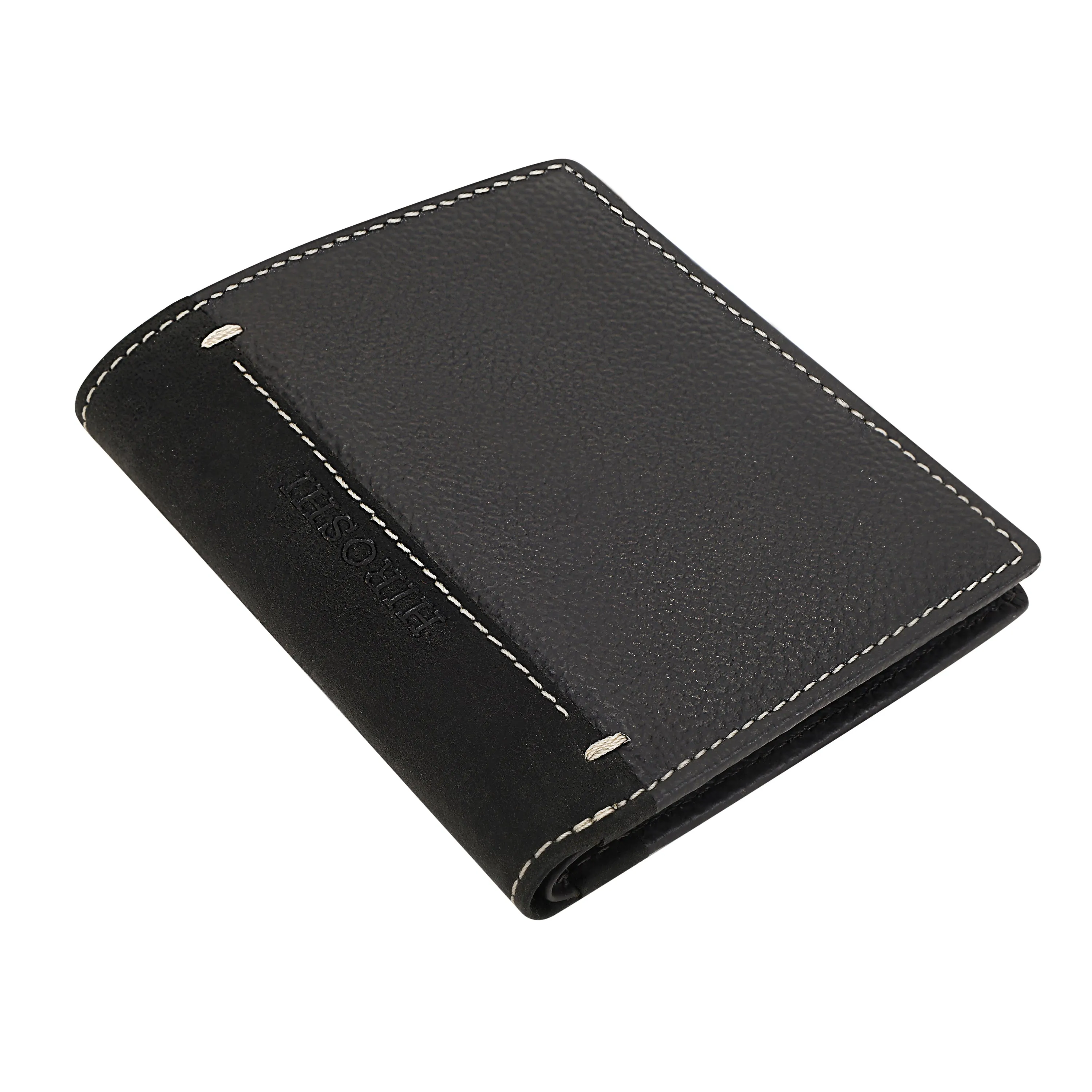 Men's Grey Leather Fold Wallet - Hiroshi