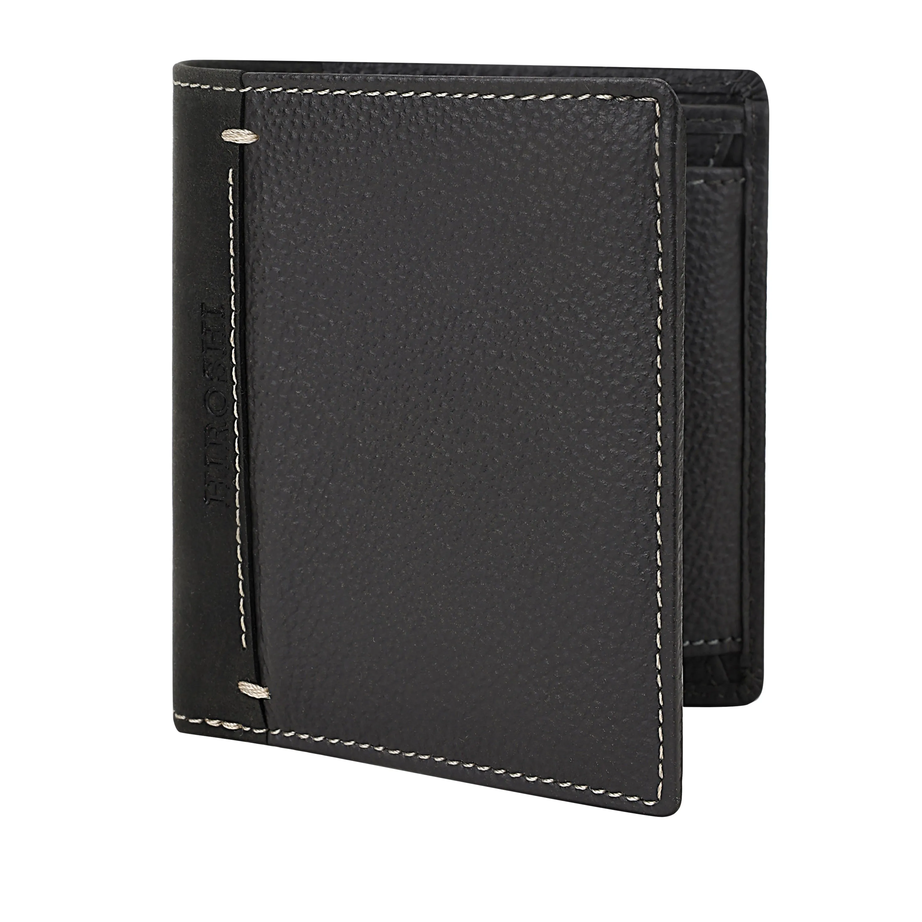 Men's Grey Leather Fold Wallet - Hiroshi