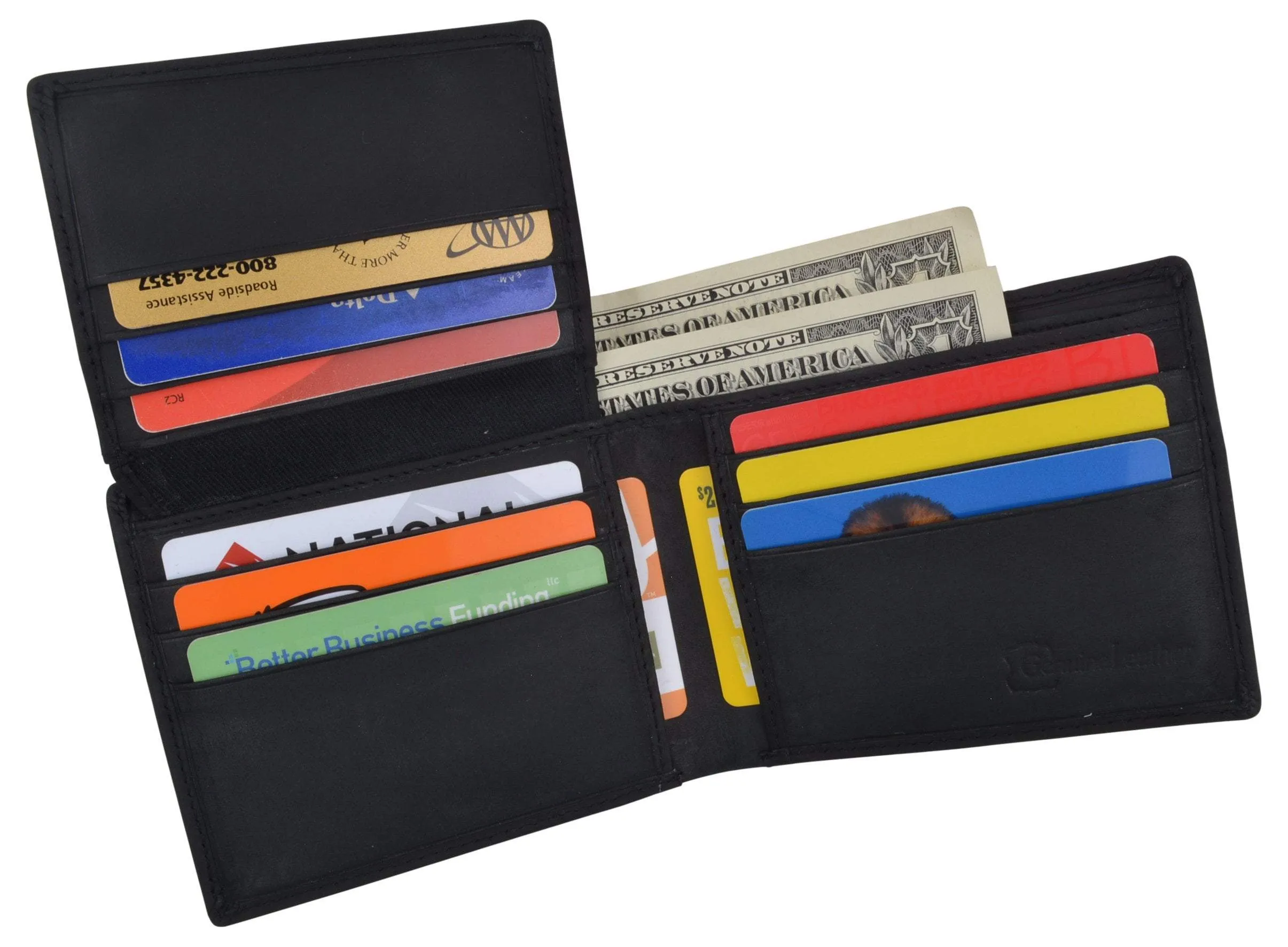 Mens RFID Blocking Cowhide Leather Bifold Wallet Statue of Liberty Logo