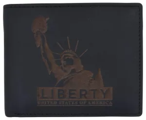 Mens RFID Blocking Cowhide Leather Bifold Wallet Statue of Liberty Logo