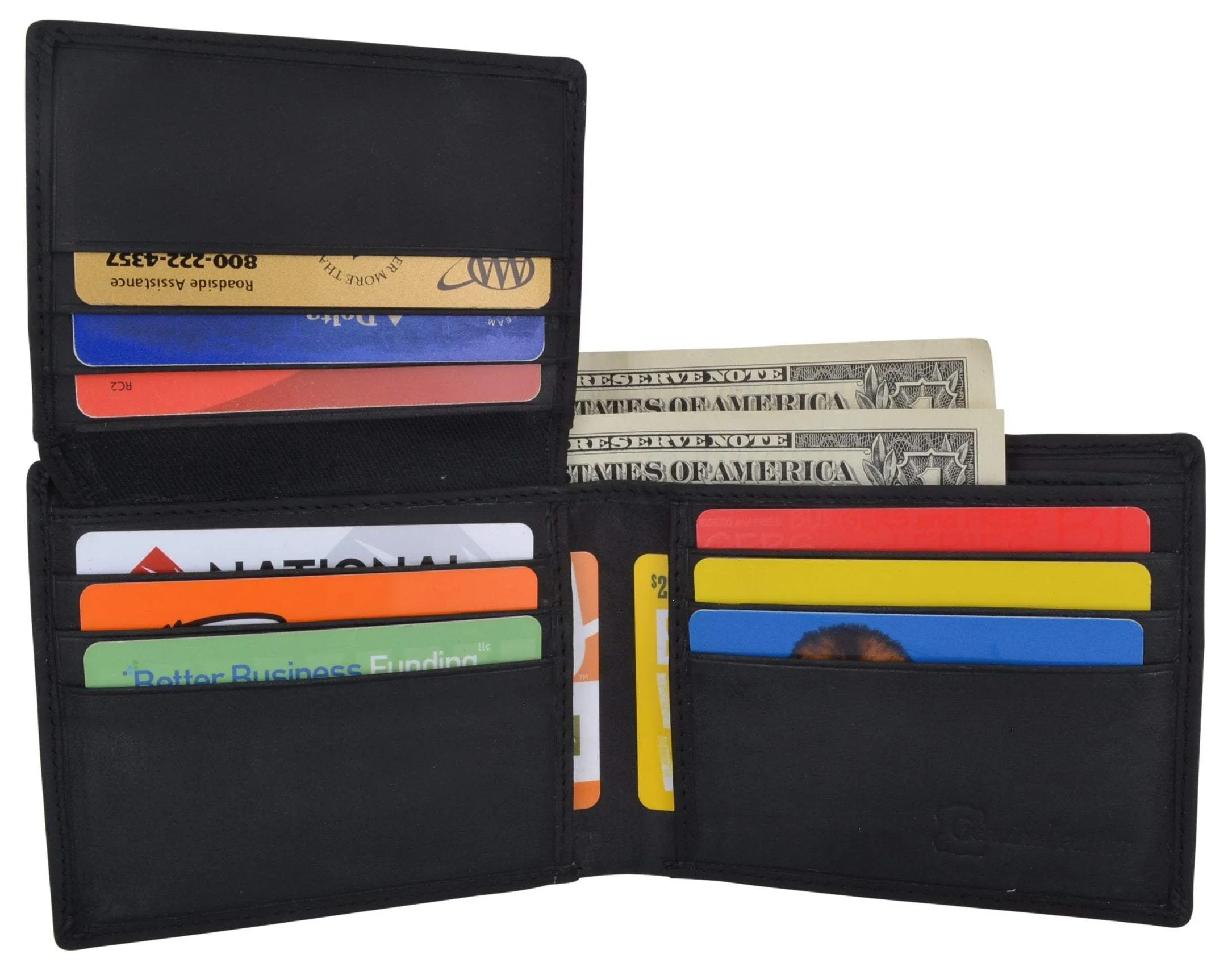 Mens RFID Blocking Cowhide Leather Bifold Wallet Statue of Liberty Logo