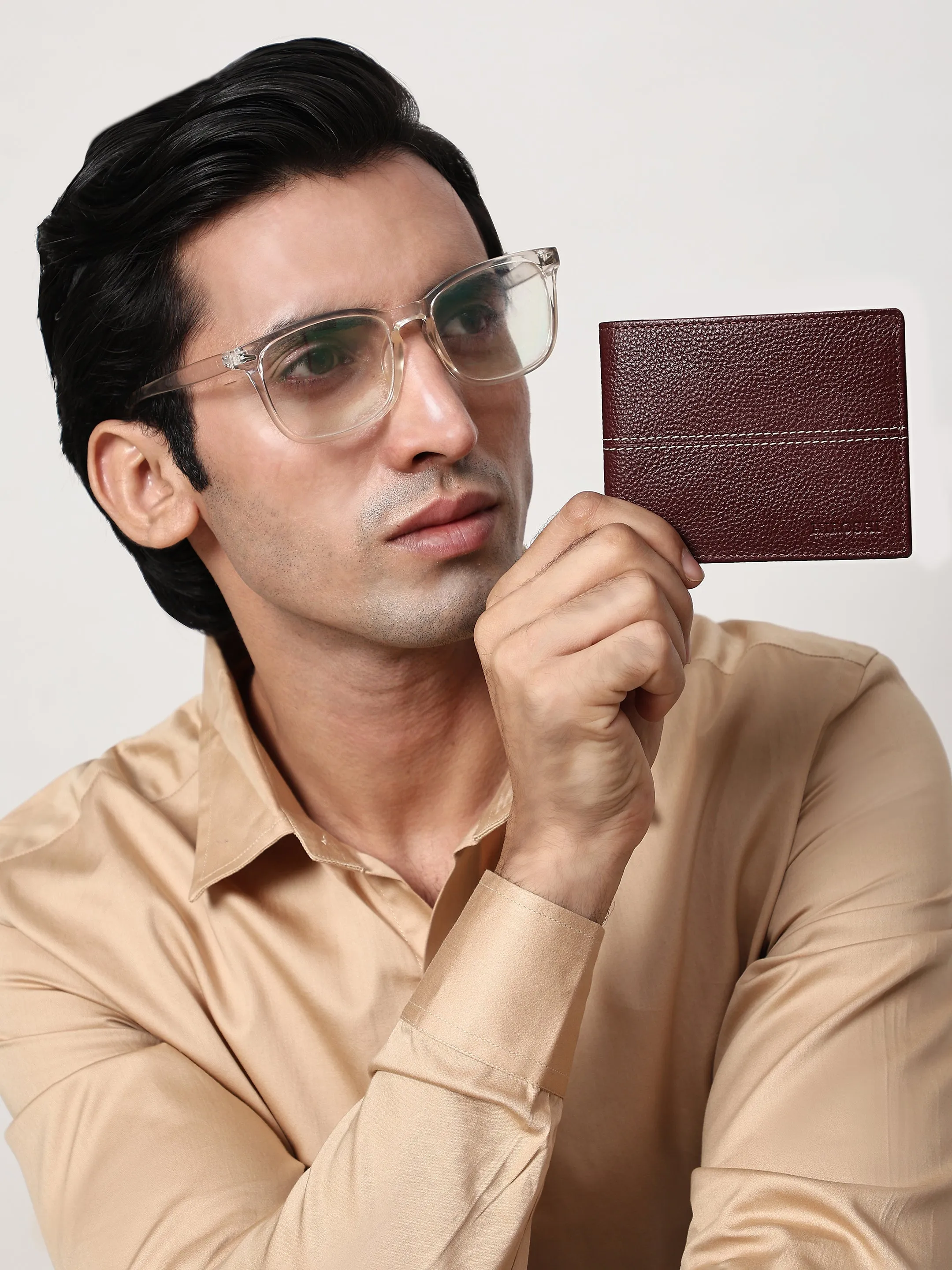 Men's Wine Leather Fold Wallet - Hiroshi