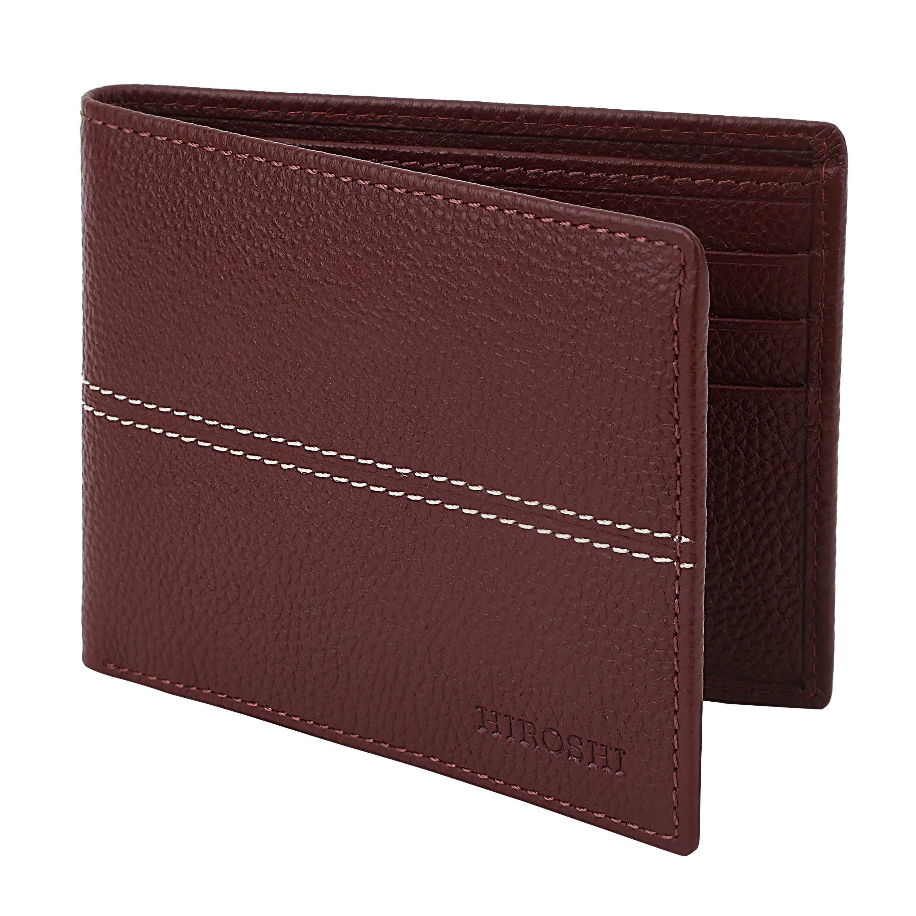 Men's Wine Leather Fold Wallet - Hiroshi