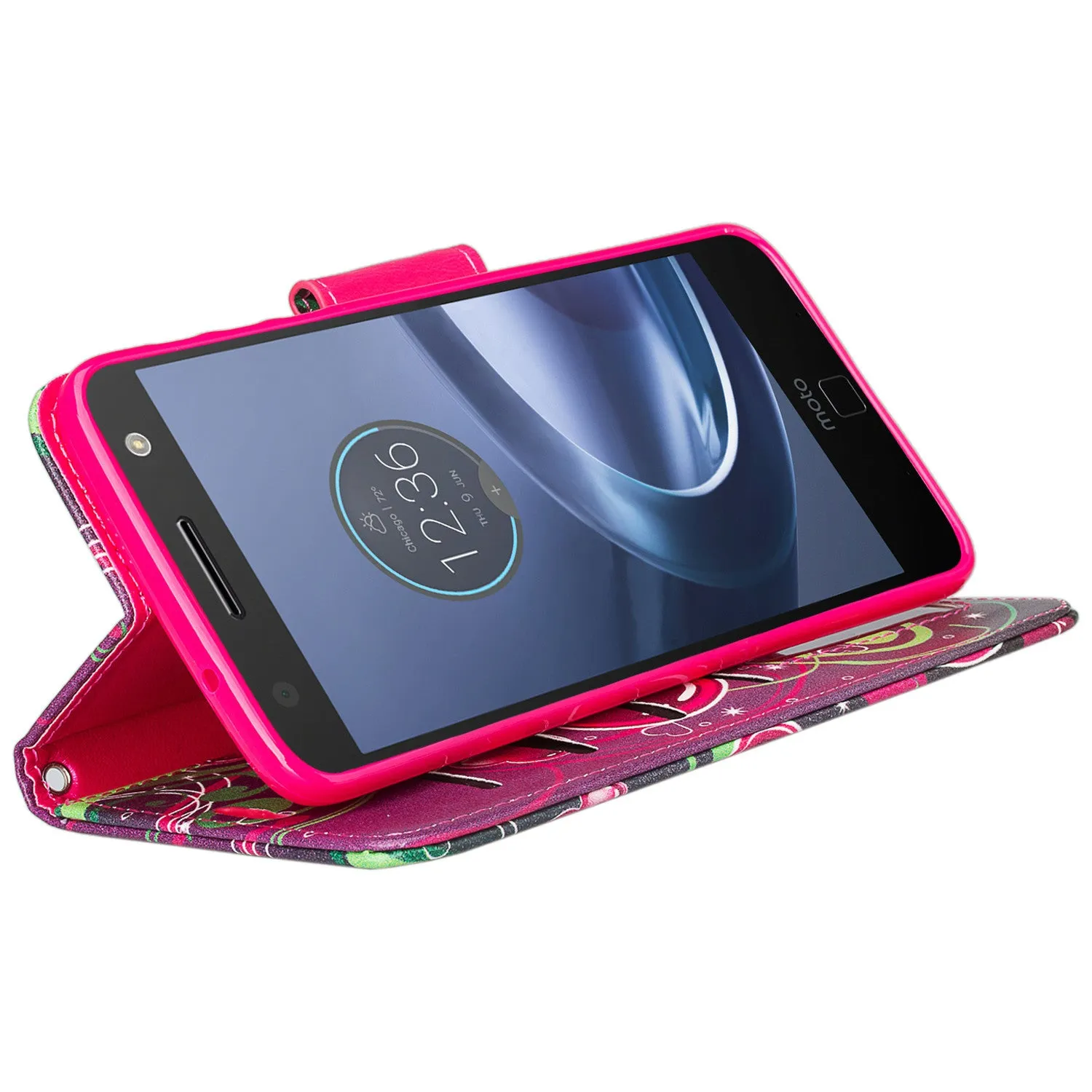 Moto Z Droid Case, Motorola Z Droid Wallet Case, Wrist Strap Flip Folio [Kickstand] Pu Leather Wallet Case with ID & Card Slots - Heart Sensation