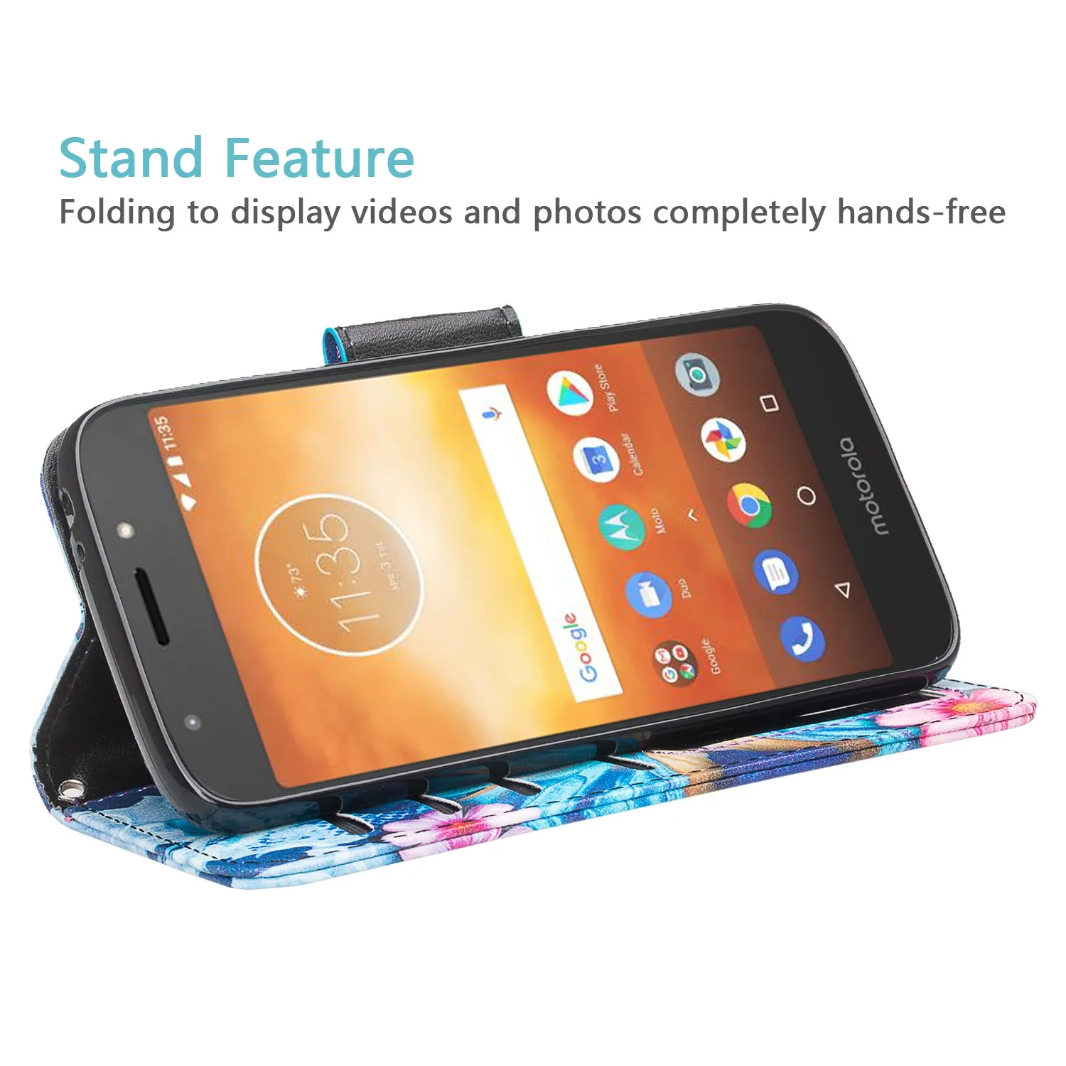Motorola Moto G6 Play Case, G6 Forge, Wrist Strap Pu Leather Wallet Case [Kickstand] with ID & Credit Card Slots - Blue Butterfly
