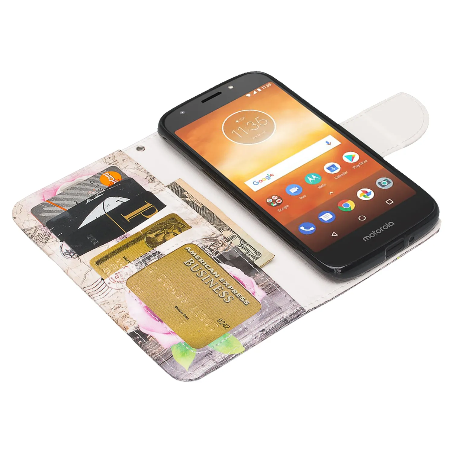 Motorola Moto G6 Play Case, G6 Forge, Wrist Strap Pu Leather Wallet Case [Kickstand] with ID & Credit Card Slots - Paris