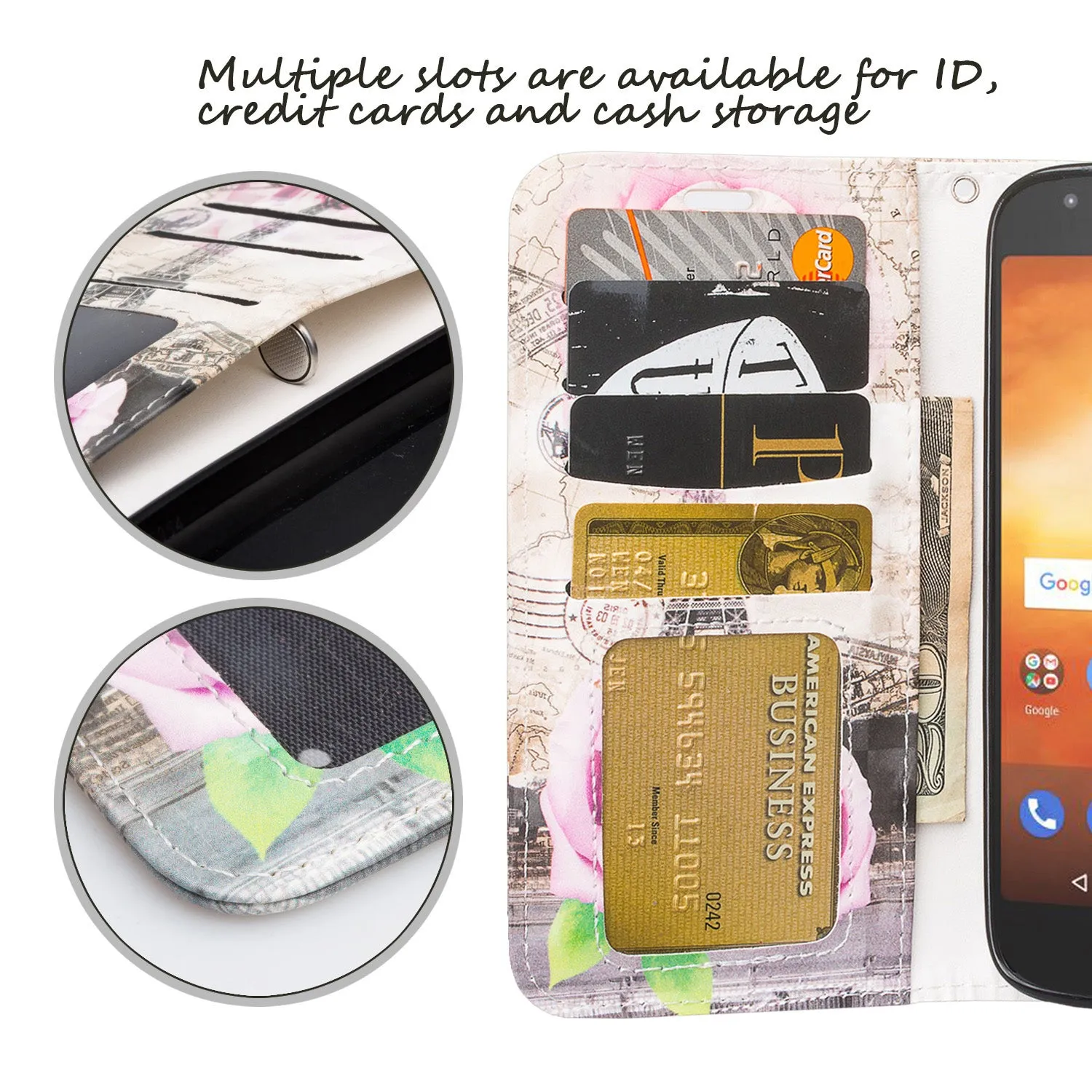 Motorola Moto G6 Play Case, G6 Forge, Wrist Strap Pu Leather Wallet Case [Kickstand] with ID & Credit Card Slots - Paris