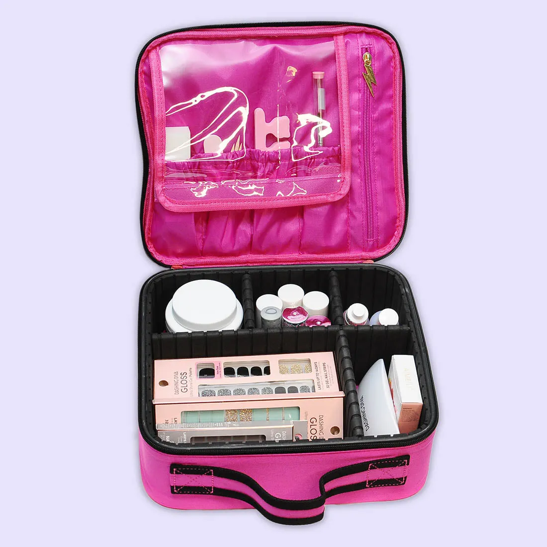 Neon Confetti Print Hot Pink Travel Makeup Case