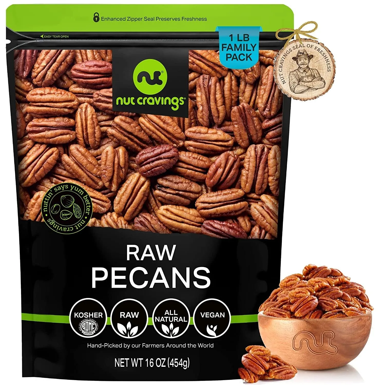 Nut Cravings - Raw Pecans Halves & Pieces, Unsalted, Shelled, (80oz - 5 LB) Bulk Nuts Packed Fresh in Resealable Bag - Healthy Protein Snack, All Natural, Keto, Vegan, Kosher