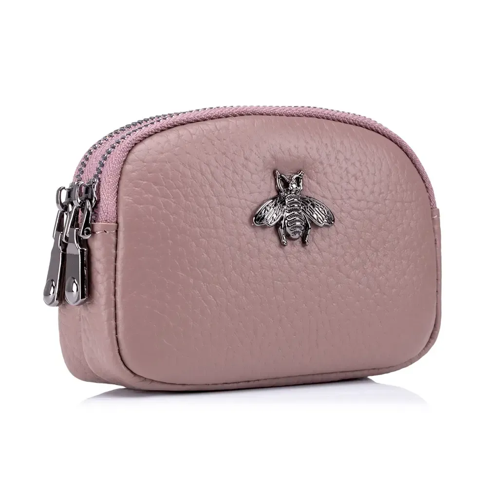 Paziye Genuine Leather Double Zip Coin Purse
