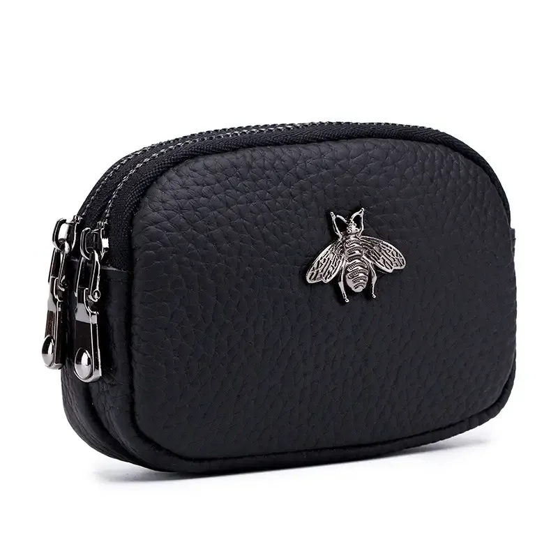 Paziye Genuine Leather Double Zip Coin Purse