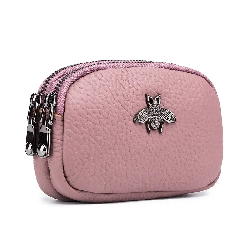 Paziye Genuine Leather Double Zip Coin Purse
