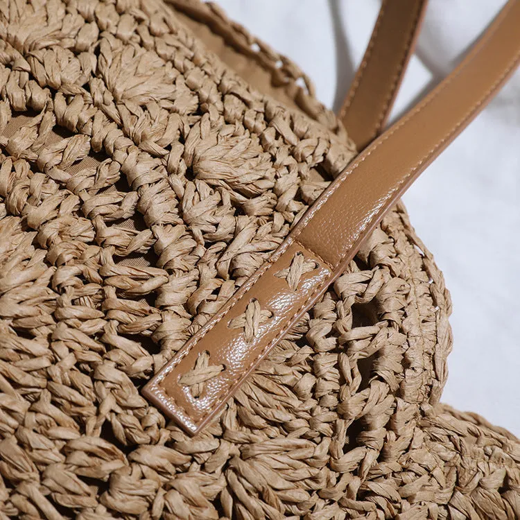 Paziye Summer Round Straw Bags Handmade Woven Beach Handbags