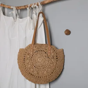 Paziye Summer Round Straw Bags Handmade Woven Beach Handbags
