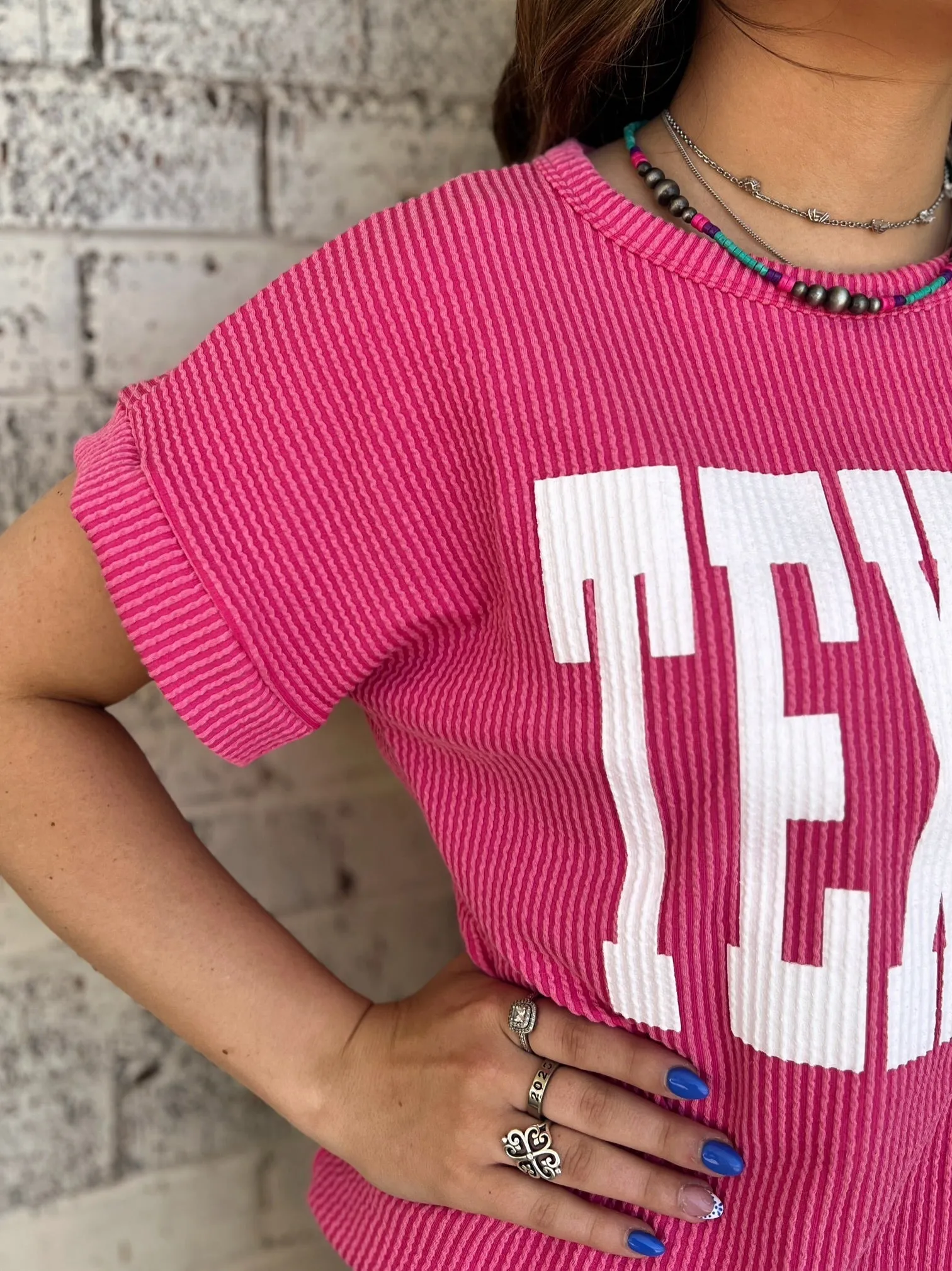 PLUS TEXAS Hot Pink Ribbed Top