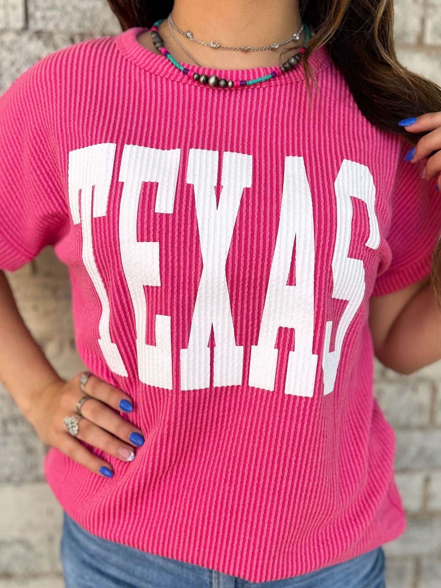 PLUS TEXAS Hot Pink Ribbed Top