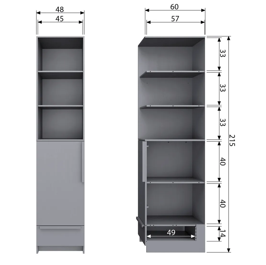 Pure Concrete Grey 1 Door Split Wardrobe